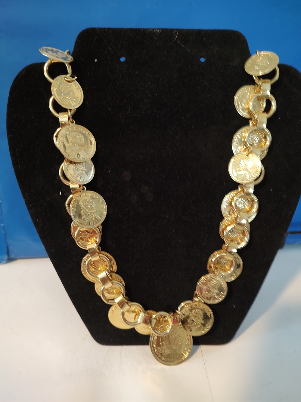 Gold Coin Link Necklace for Women - Shiny Gold Tone